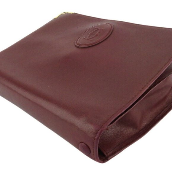 Cartier Clutch Bag Mastline Bordeaux Leather Authentic USED - Picture 3 of 8